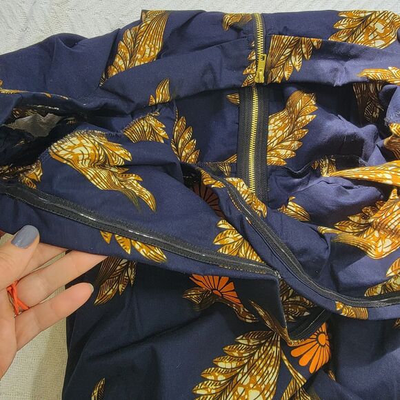 Mae Otti NWOT IDIA African Print Off Shoulder Midi Dress Navy Blue Sz XL No Belt - Picture 9 of 16